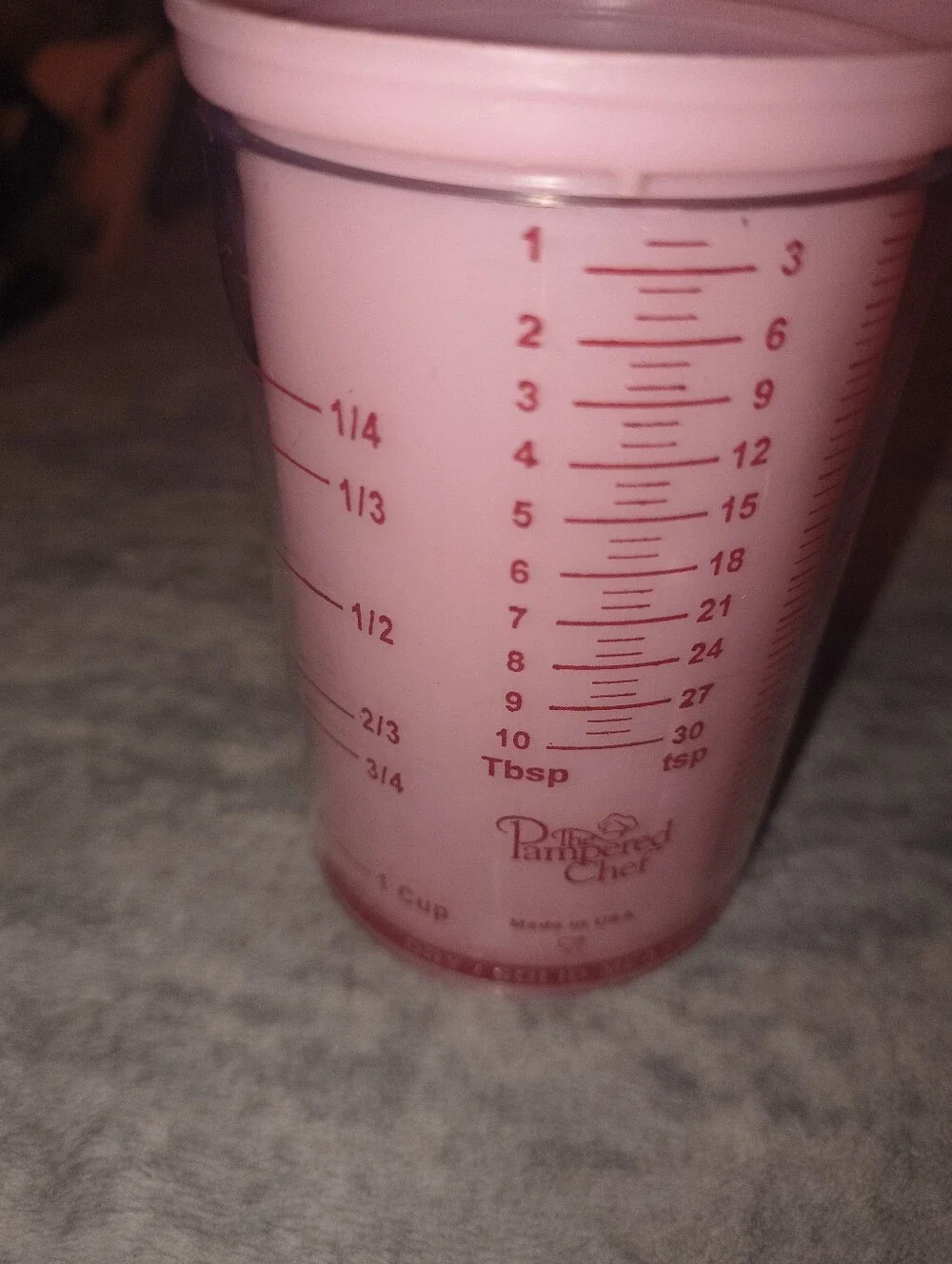 Pampered Chef Pink Measuring Cup with Red Markings